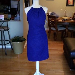 Eliza J Navy Glittler Dress with Gold Chain Neck